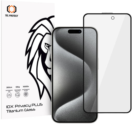 Zaštitno staklo za ekran Privacy Tel Protect 10X Plus Titanium za Apple iPhone 17 / 16 Pro, kaljeno staklo, lepljenje po celoj površini