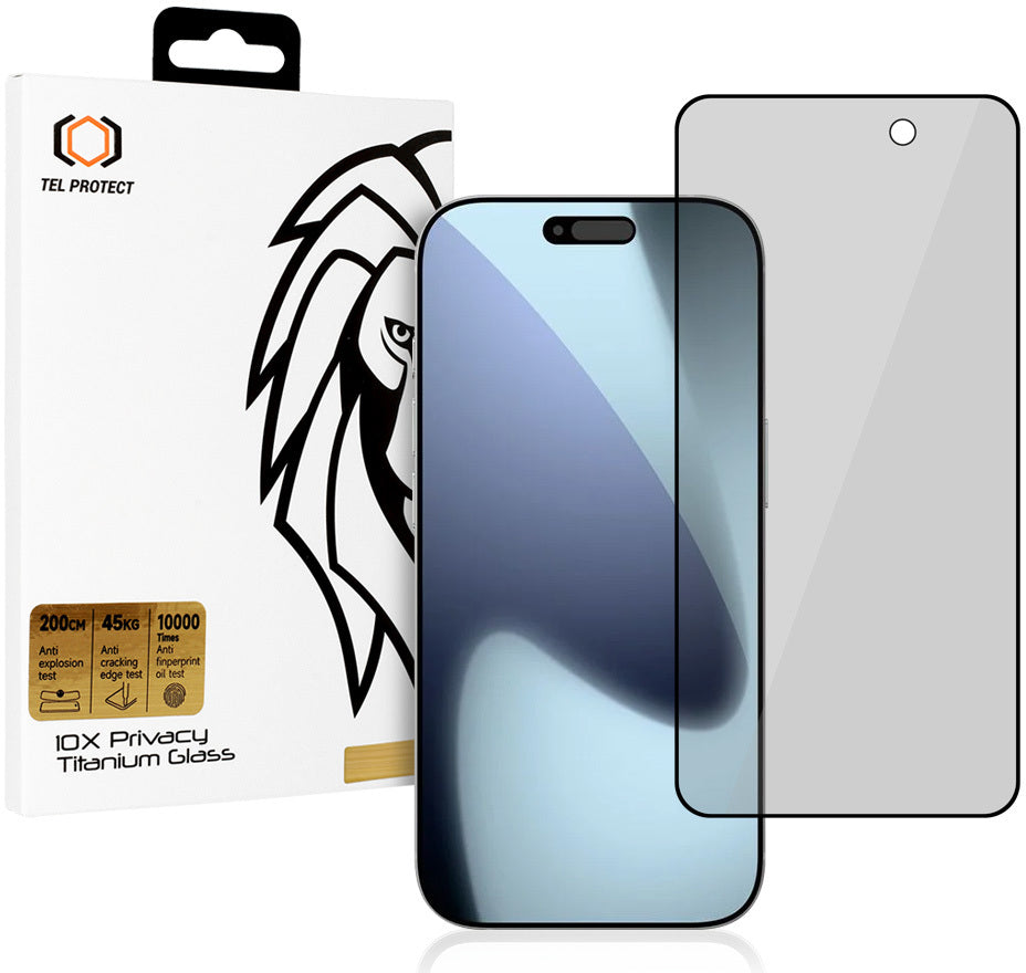 Zaštitno staklo za ekran Privacy Tel Protect 10X Plus Titanium za Apple iPhone 17 Pro Max, kaljeno staklo, lepljenje celom površinom