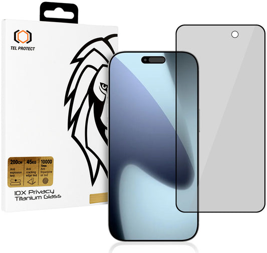 Zaštitno staklo za ekran Privacy Tel Protect 10X Plus Titanium za Apple iPhone 17 Pro Max, kaljeno staklo, lepljenje celom površinom