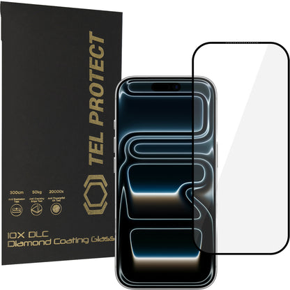 Zaštitno staklo za ekran Tel Protect 10X HD DLC Diamond Coating za Apple iPhone 18 Pro Max / 17 Pro Max, kaljeno staklo, lepljenje po celoj površini, crno