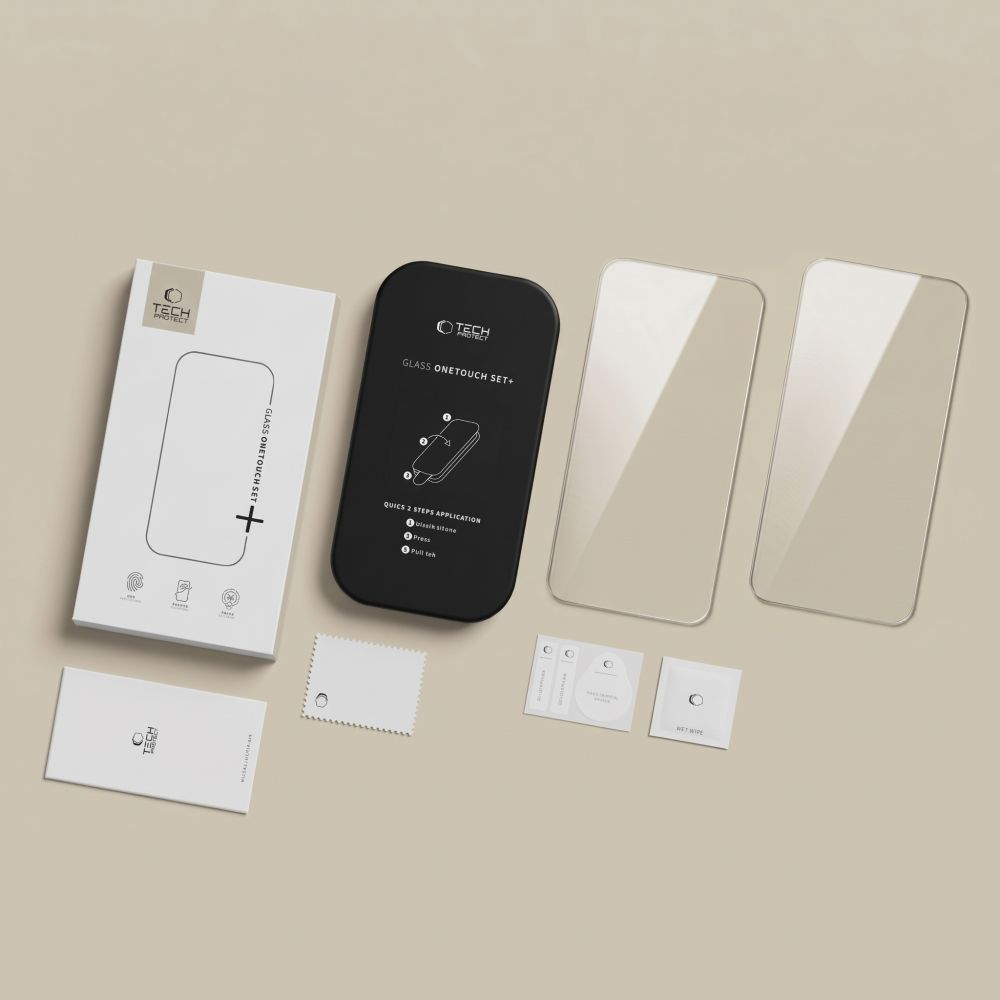 Zaštitna folija za ekran Tech-Protect OneTouch za Apple iPhone 18 Pro / 17 Pro, Kaljeno staklo, Full Glue, Set 2 komada, Providna