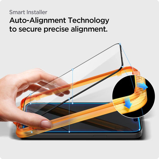 Spigen Align Master Screen Protector for Apple iPhone 15 Pro, Glass Shielded, Full Glue, Set 2 pieces, 2.5D, Black