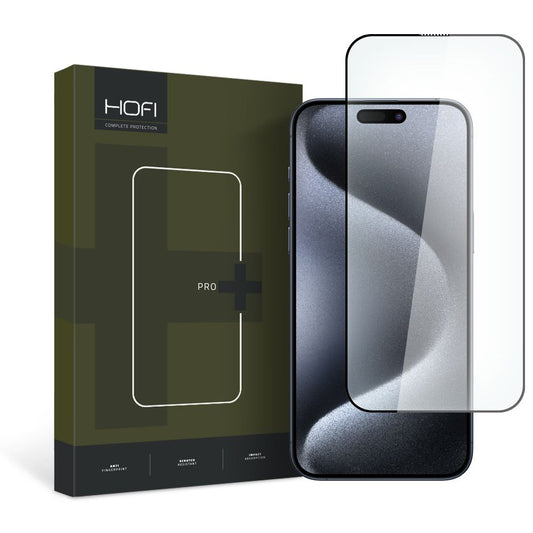 Screen Protector HOFI PRO+ for Apple iPhone 15 Pro, Shielded Glass, Full Glue, 2.5D, Black 