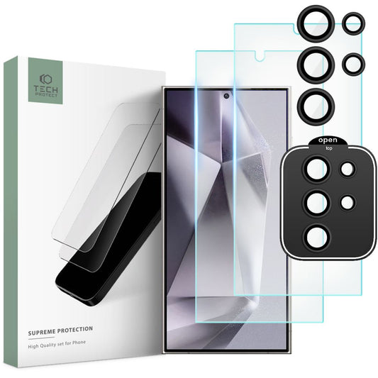 Tech-Protect Supreme Back Screen and Camera Protective Film for Samsung Galaxy S24 Ultra S928, Glass Shield, Full Glue, Set 3 pieces, 2.5D 