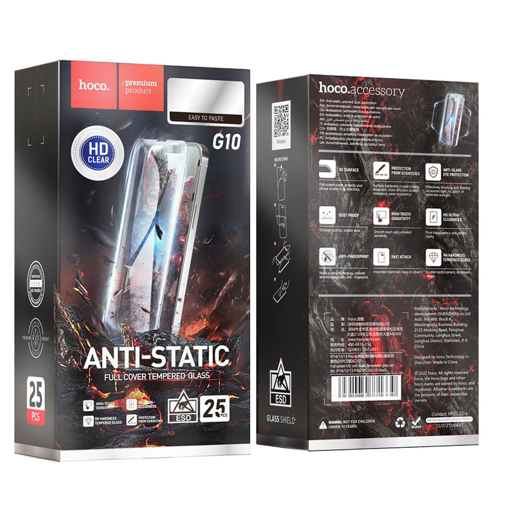 Zaštitna folija za ekran HOCO za Apple iPhone 14 Pro Max, Kaljeno staklo, Full Glue, Set od 25 komada, Crna