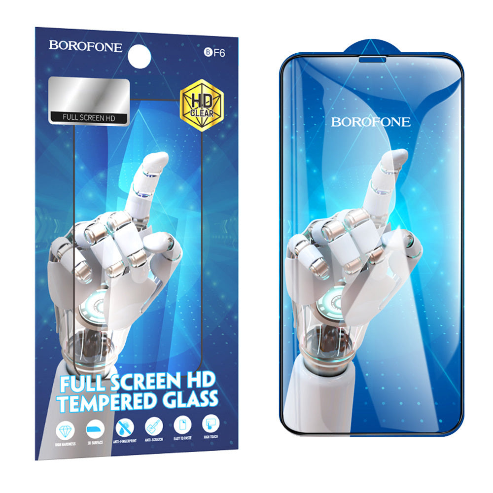 Folija za zaštitu ekrana Borofone BF6 Diamond Armor za Apple iPhone 12 / 12 Pro, Kaljeno staklo, Pun lepak, Set od 10 komada, Crna