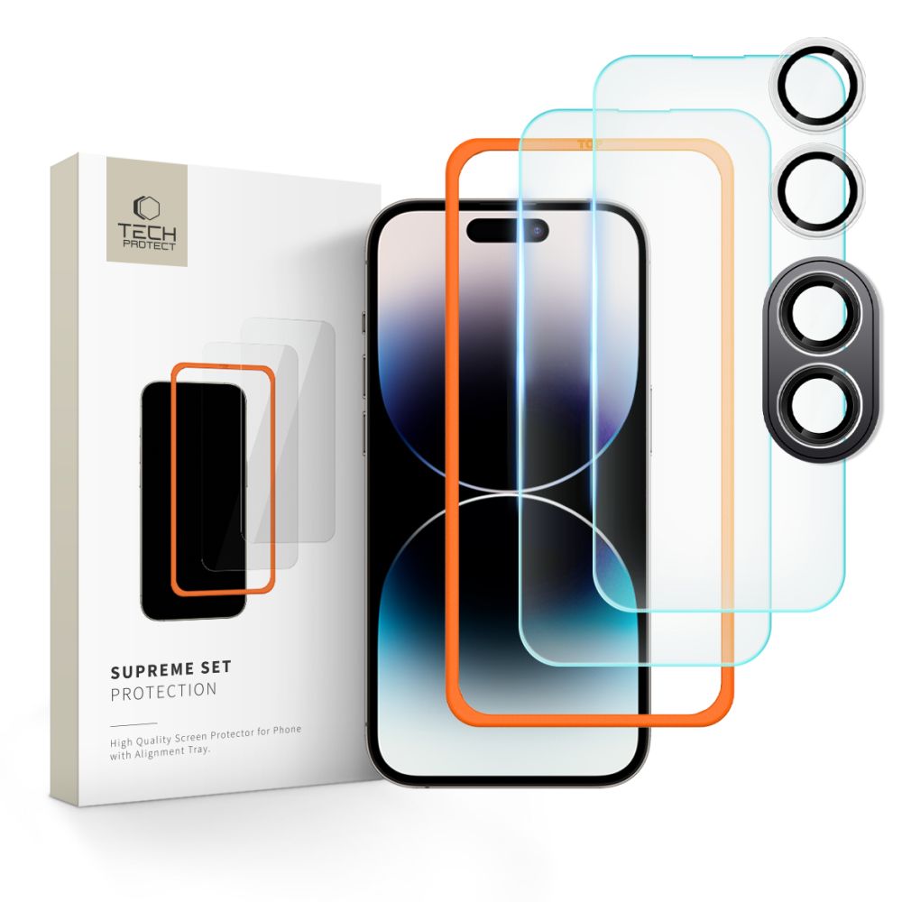 Folija za zaštitu ekrana i zadnje kamere Tech-Protect Supreme za Apple iPhone 16 Plus, Kaljeno staklo, Full Glue