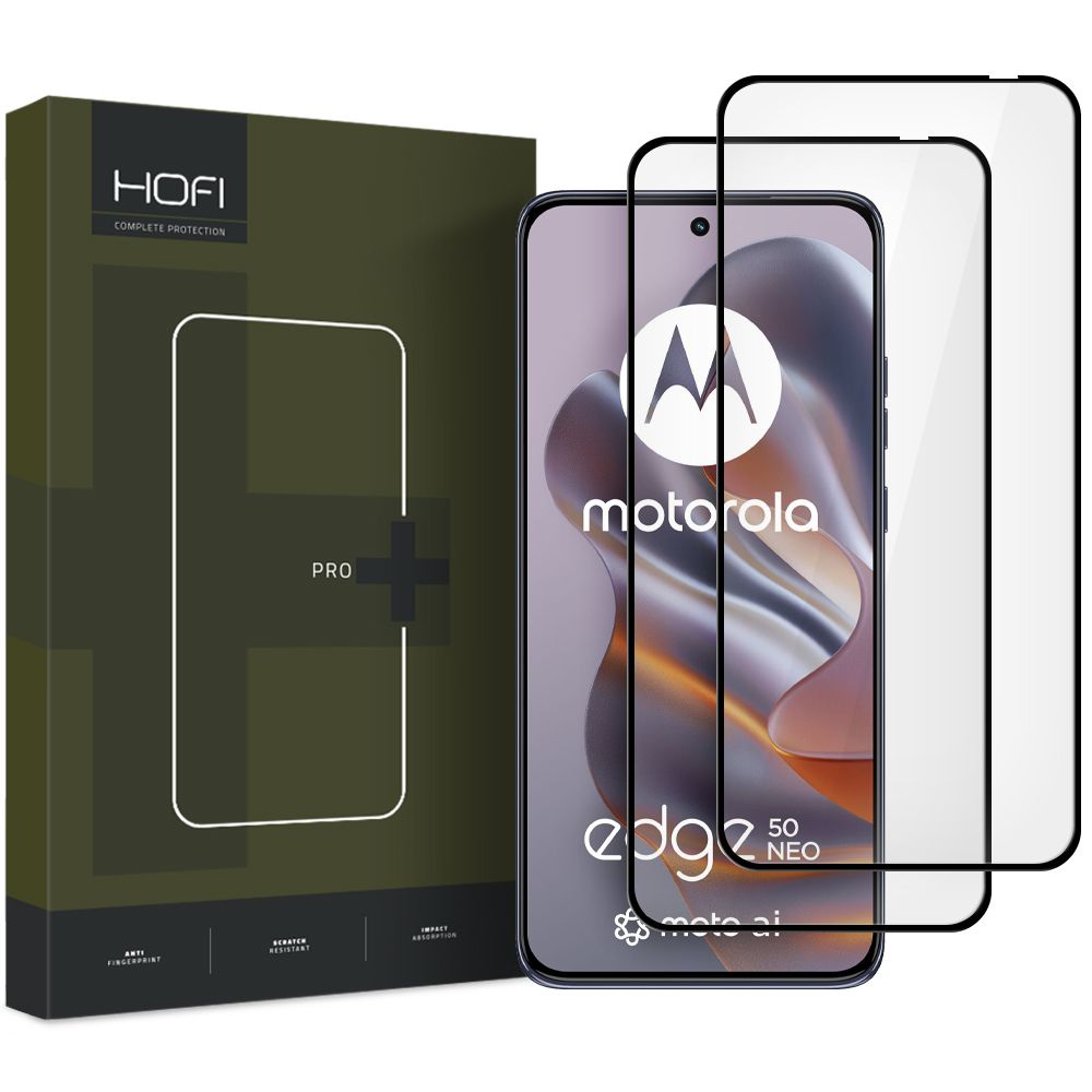 Zaštitna folija za ekran HOFI Glass PRO+ za Motorola Edge 50 Neo, Kaljeno staklo, Pun ljepilo, Set od 2 komada, 2.5D, Crna
