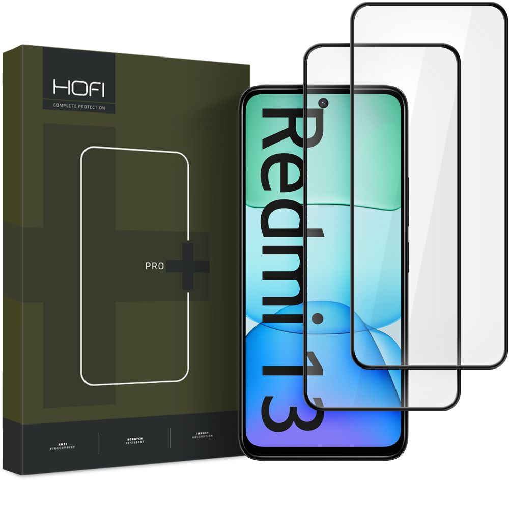 Zaštitna folija za ekran HOFI Glass PRO+ za Xiaomi Redmi 13, Kaljeno staklo, Pun ljepilo, Set od 2 komada, 2.5D, Crna