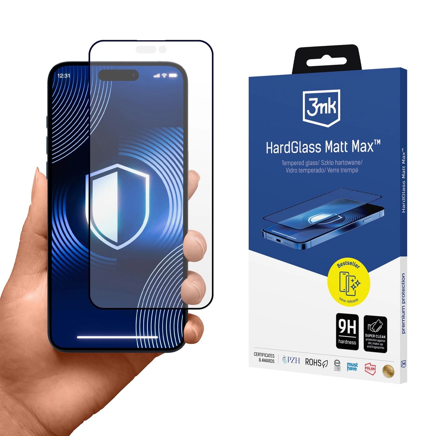 Zaštitna folija za ekran 3MK HardGlass Matt Max za Apple iPhone 16 Pro, Kaljeno staklo, Pun ljepilo, Crna