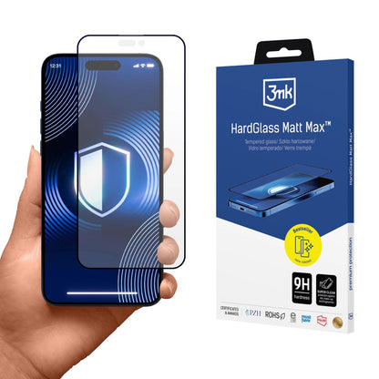Zaštitna folija za ekran 3MK HardGlass Matt Max za Apple iPhone 16 Pro, Kaljeno staklo, Pun ljepilo, Crna
