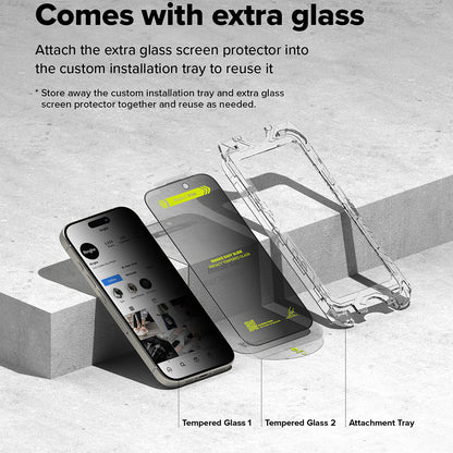 Privacy Screen Protector Ringke Easy Slide for Apple iPhone 16 Pro Max, Glass Shielded, Full Glue, Set 2 pieces 