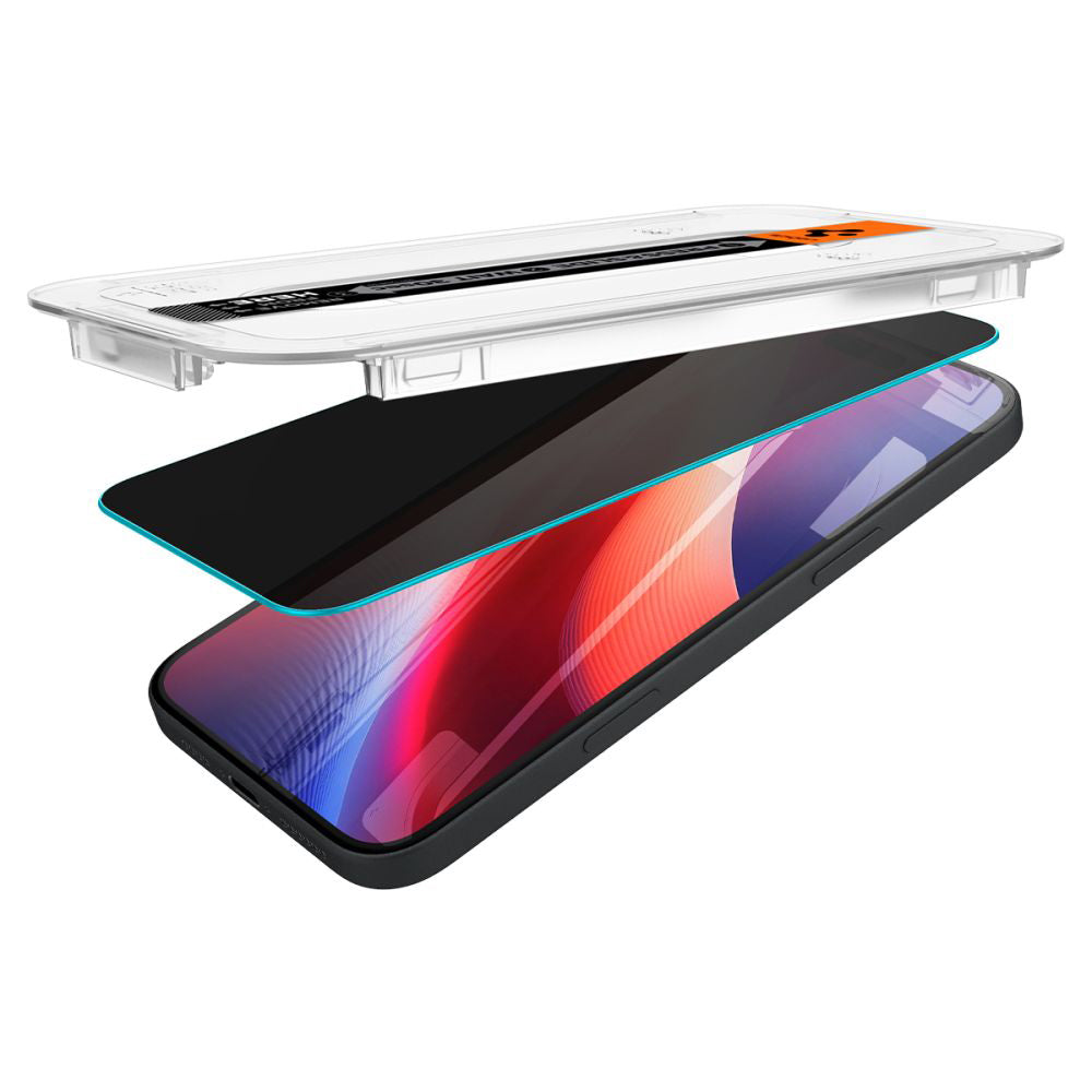 Zaštitna folija za ekran Privacy Spigen GlastR EZ FIT za Apple iPhone 16 / 15, Kaljeno staklo, Full Glue, Set 2 komada AGL06905