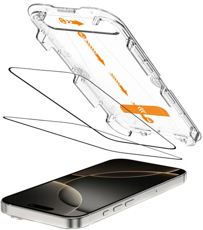 Zaštitna folija za ekran Tech-Protect Quick Set+ za Apple iPhone 16 Pro, Kaljeno staklo, Full Glue, Set od 2 komada, Crna