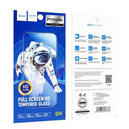 Zaštitna folija za ekran HOCO G14 za Apple iPhone 15 Pro Max, Kaljeno staklo, Full Glue, Set od 10 komada, 5D, Crna