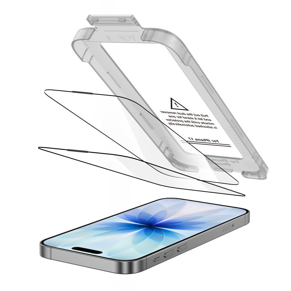 Zaštitna folija za ekran Tech-Protect Quick Set+ za Apple iPhone 17, Kaljeno staklo, Full Glue, Set od 2 komada, Crna