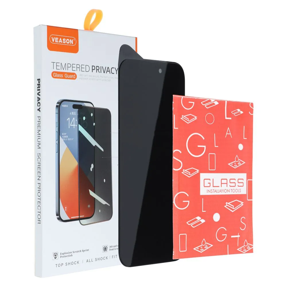 Zaštitna folija za ekran Privacy Veason za Apple iPhone 14 / 13 Pro, Kaljeno staklo, Full Glue, 6D