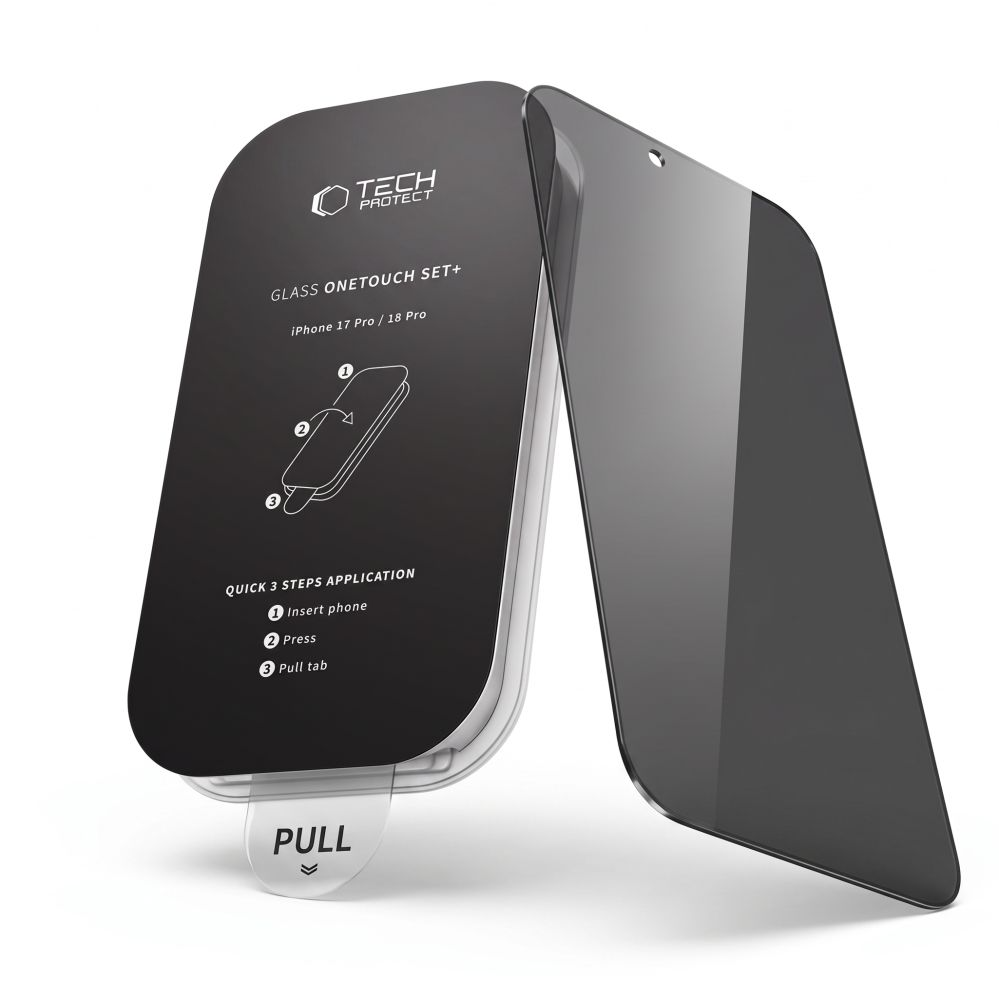 Zaštitna folija za ekran Privacy Tech-Protect OneTouch za Apple iPhone 18 Pro Max, Kaljeno staklo, Full Glue, Set od 2 komada
