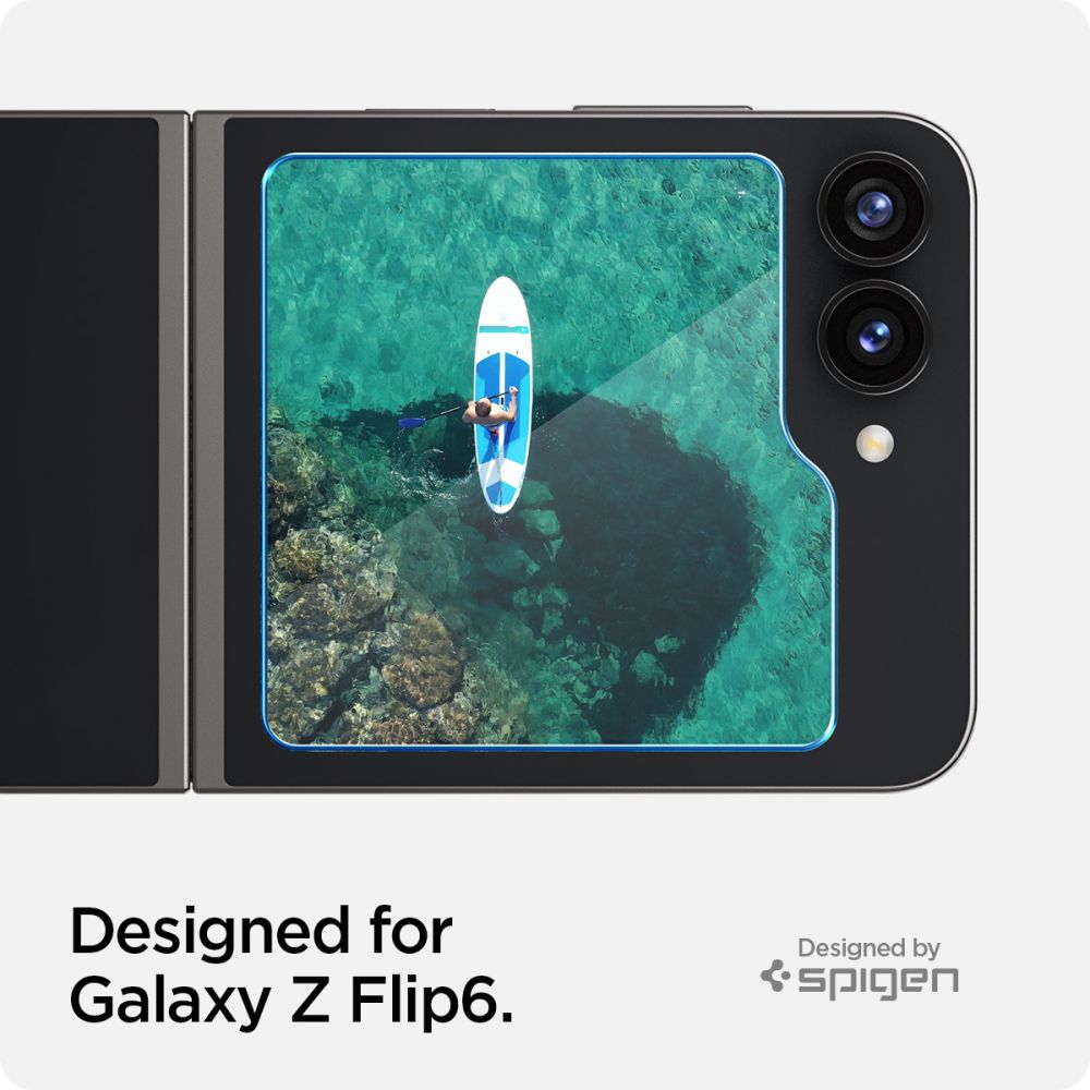 Zaštitna folija za spoljni ekran Spigen GlastR EZ FIT za Samsung Galaxy Z Flip6 F741, Kaljeno staklo, Full Glue, Set od 2 komada AGL07972