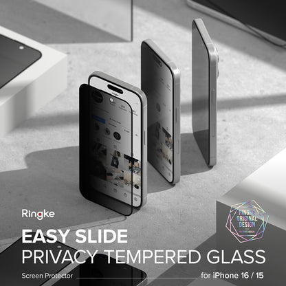 Privacy Screen Protector Ringke Easy Slide for Apple iPhone 16 Pro Max, Glass Shielded, Full Glue, Set 2 pieces 
