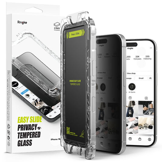 Privacy Screen Protector Ringke Easy Slide for Apple iPhone 16 / 15, Glass Protected, Full Glue, Set 2 pieces 
