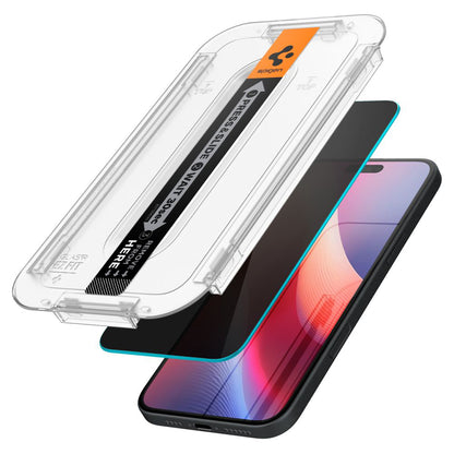 Zaštitna folija za ekran Privacy Spigen GlastR EZ FIT za Apple iPhone 16 / 15, Kaljeno staklo, Full Glue, Set 2 komada AGL06905