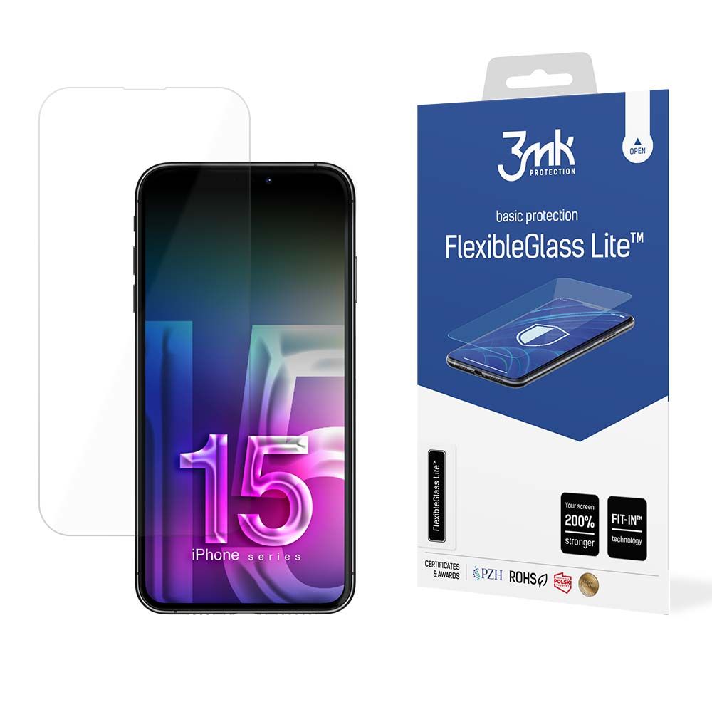 Zaštitna folija za ekran 3MK FlexibleGlass Lite za Apple iPhone 15, Fleksibilno staklo, Full Glue