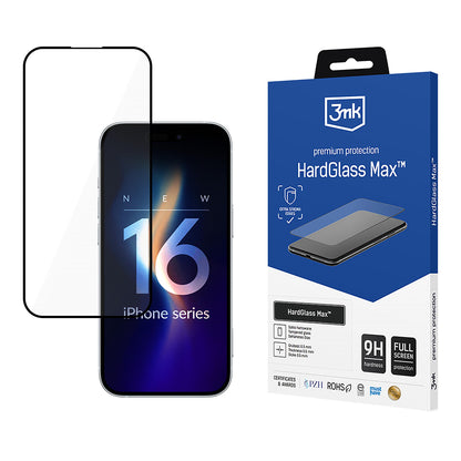 Zaštitna folija za ekran 3MK HardGlass Max za Apple iPhone 16 Pro, Kaljeno staklo, Full Glue, Crna