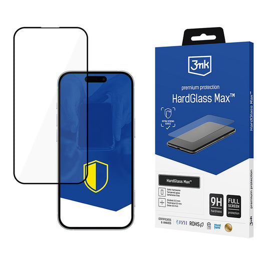 Folija za zaštitu ekrana 3MK HardGlass Max za Apple iPhone 17 Pro, Kaljeno staklo, Full Glue, Crna