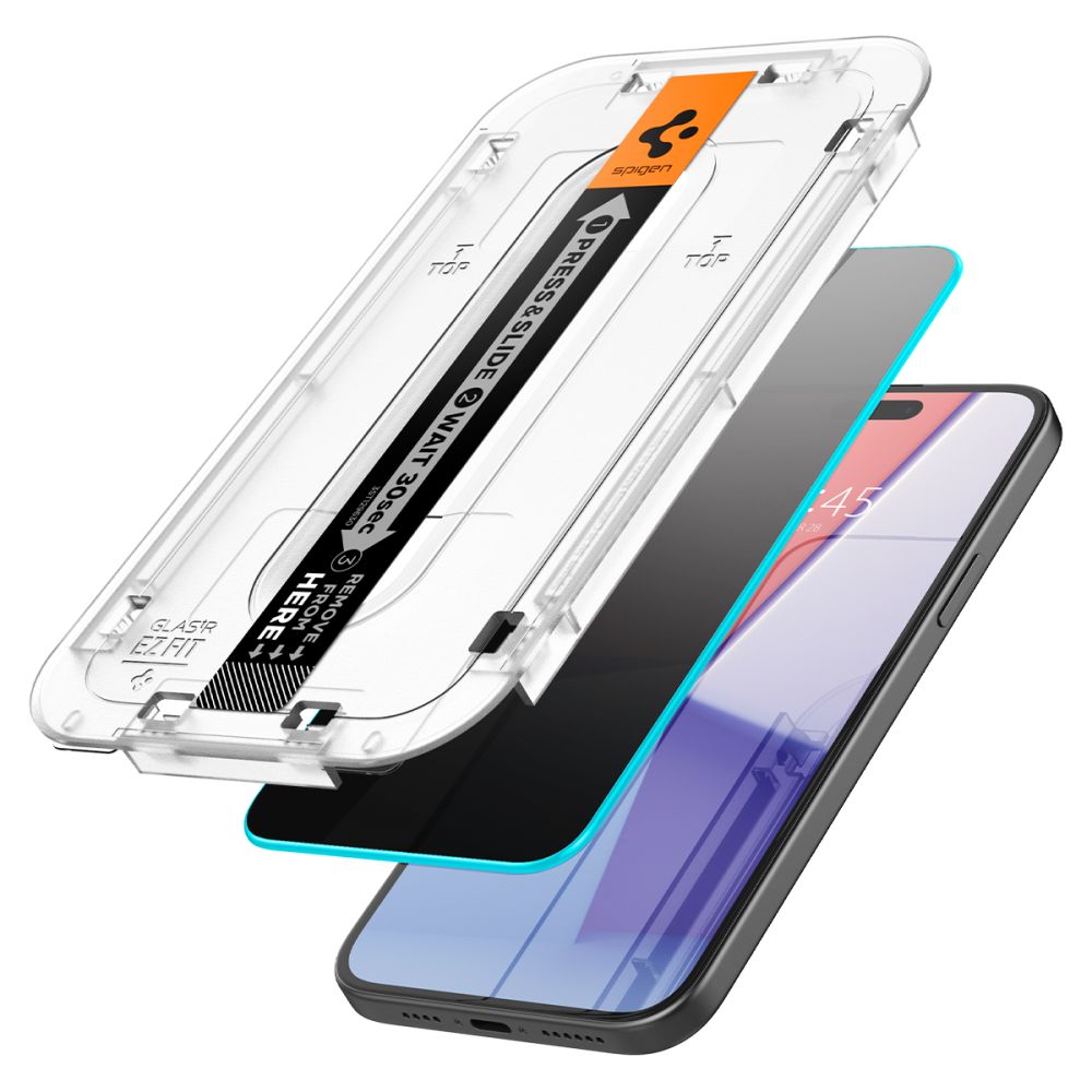 Spigen EZ FIT Privacy Screen Protector for Apple iPhone 16/15, Glass Shielded, Full Glue, 2.5D AGL07121 AGL07121