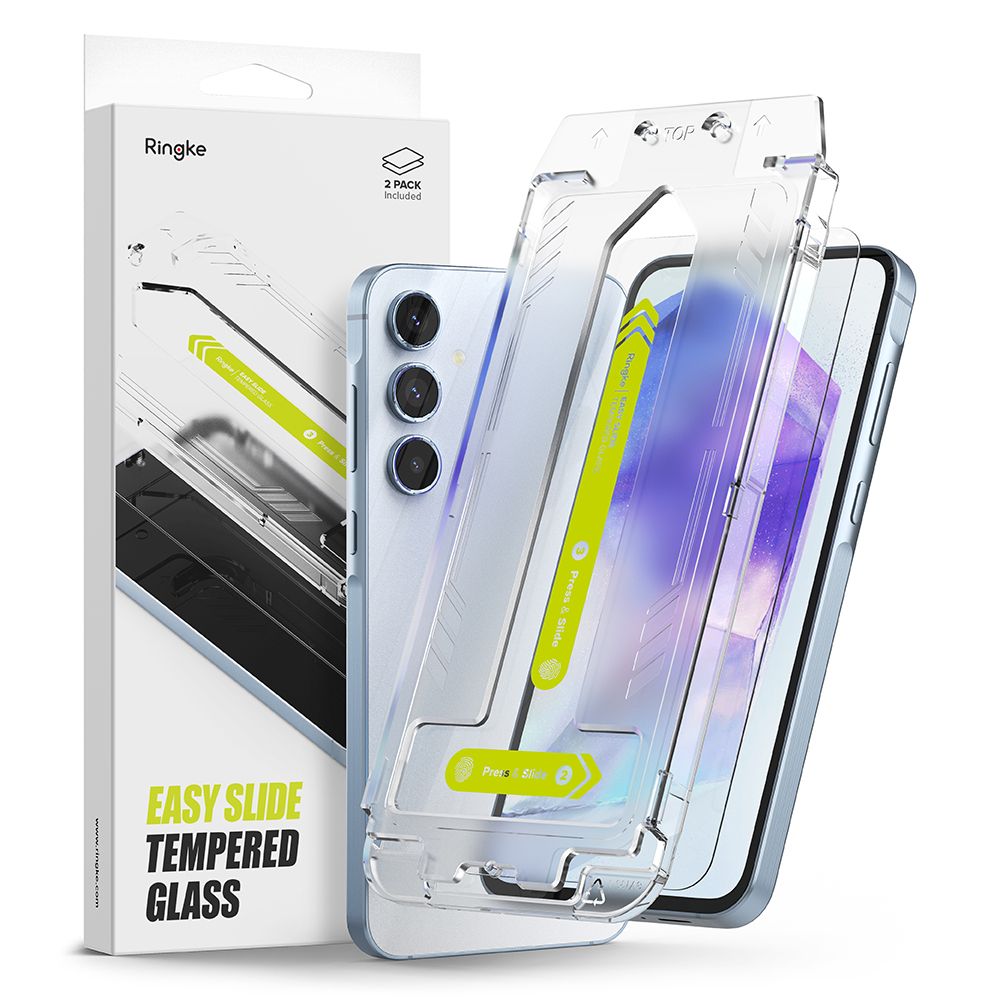 Ringke Easy Slide Screen Protector for Samsung Galaxy A55 5G A556, Glass Shielded, Full Glue, Set 2 pieces 