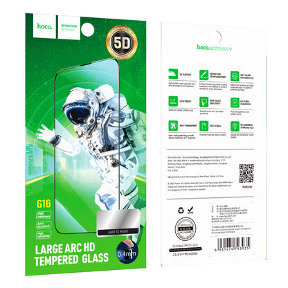 Folija za zaštitu ekrana HOCO G16 za Apple iPhone 16e / 14 / 13 Pro / 13, Kaljeno staklo, Full Glue, 5D, Crna