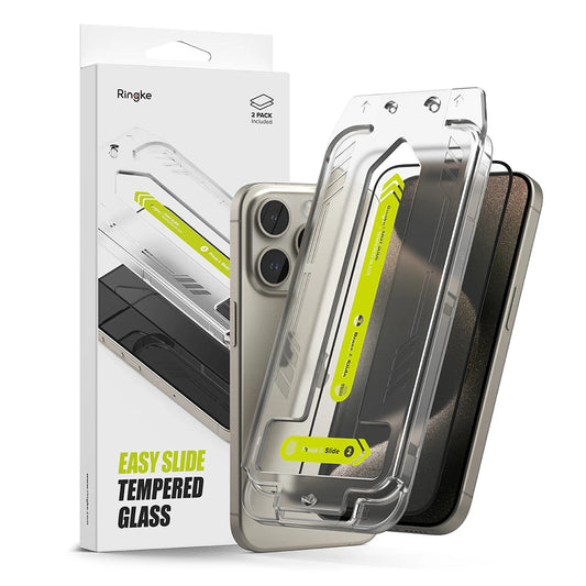 Ringke Easy Slide Screen Protector for Apple iPhone 16 Pro, Full Glue, Full Glue, Set 2 pieces, Black