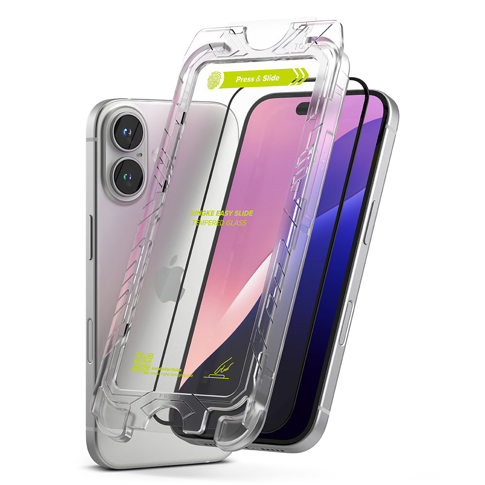 Zaštitna folija za ekran Ringke Easy Slide za Apple iPhone 16 / 15, Kaljeno staklo, Pun ljepilo, Set od 2 komada, Crna