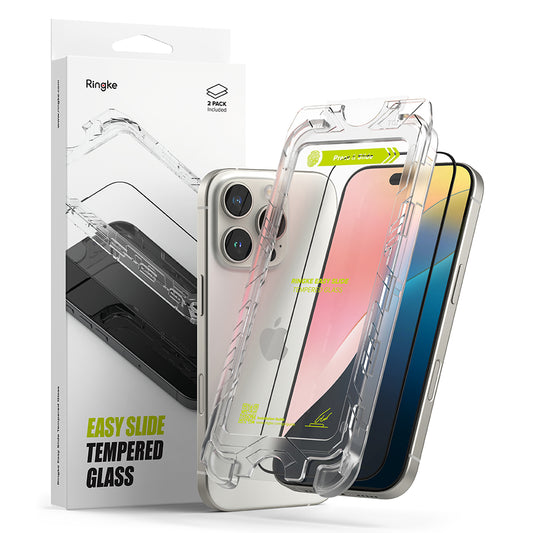 Ringke Easy Slide Screen Protector for Apple iPhone 16 Pro Max, Glass Shielded, Full Glue, Set 2 pieces, Black