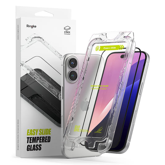 Ringke Easy Slide Screen Protector for Apple iPhone 16 / 15, Glass Shielded, Full Glue, Set 2 pieces, Black