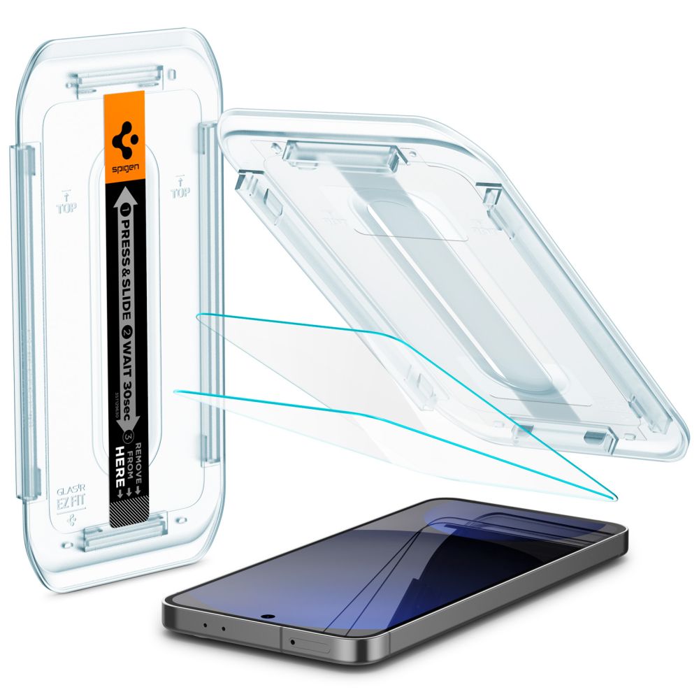 Zaštitna folija za ekran Spigen EZ FIT za Samsung Galaxy S24 FE S721, Kaljeno staklo, Pun ljepilo, Set od 2 komada AGL08729