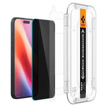 Zaštitna folija za ekran Privacy Spigen GlastR EZ FIT za Apple iPhone 16 / 15, Kaljeno staklo, Full Glue, Set 2 komada AGL06905