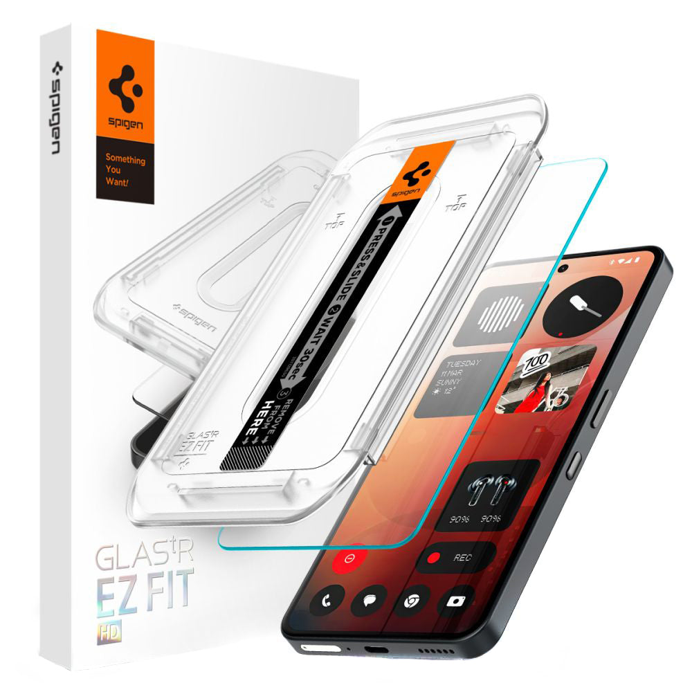 Folija za zaštitu ekrana Clear Spigen GlastR EZ FIT za Nothing Phone (3a) / Phone (3a) Pro, Kaljeno staklo, Full Glue AGL09429