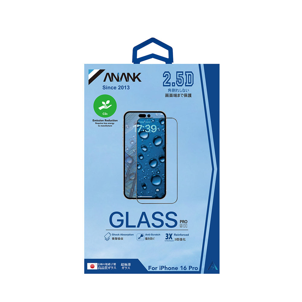 Zaštitna folija za ekran Anank 3X Reinforced za Apple iPhone 16, Kaljeno staklo, Full Glue, 2.5D, Crna