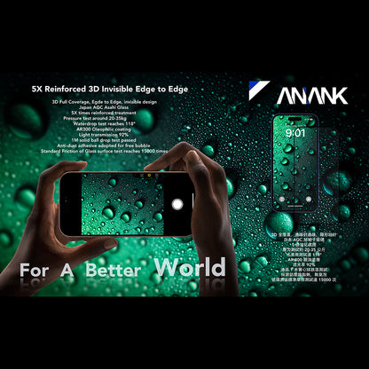 Zaštitna folija za ekran Anank 5X Reinforced Invisible za Apple iPhone 17 Pro Max, Kaljeno staklo, Full Glue, 3D, Crna