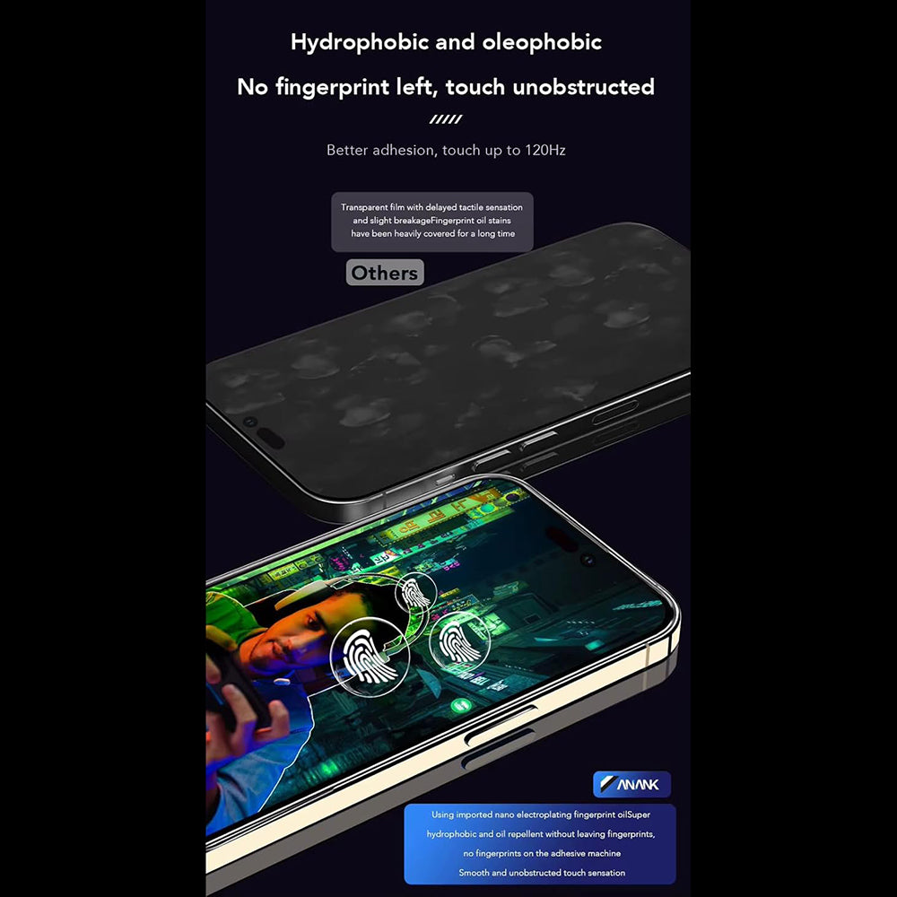 Zaštitna folija za ekran Anank protiv otisaka prstiju za Apple iPhone 15 Pro Max, kaljeno staklo, puna lepak, 2.5D, crna