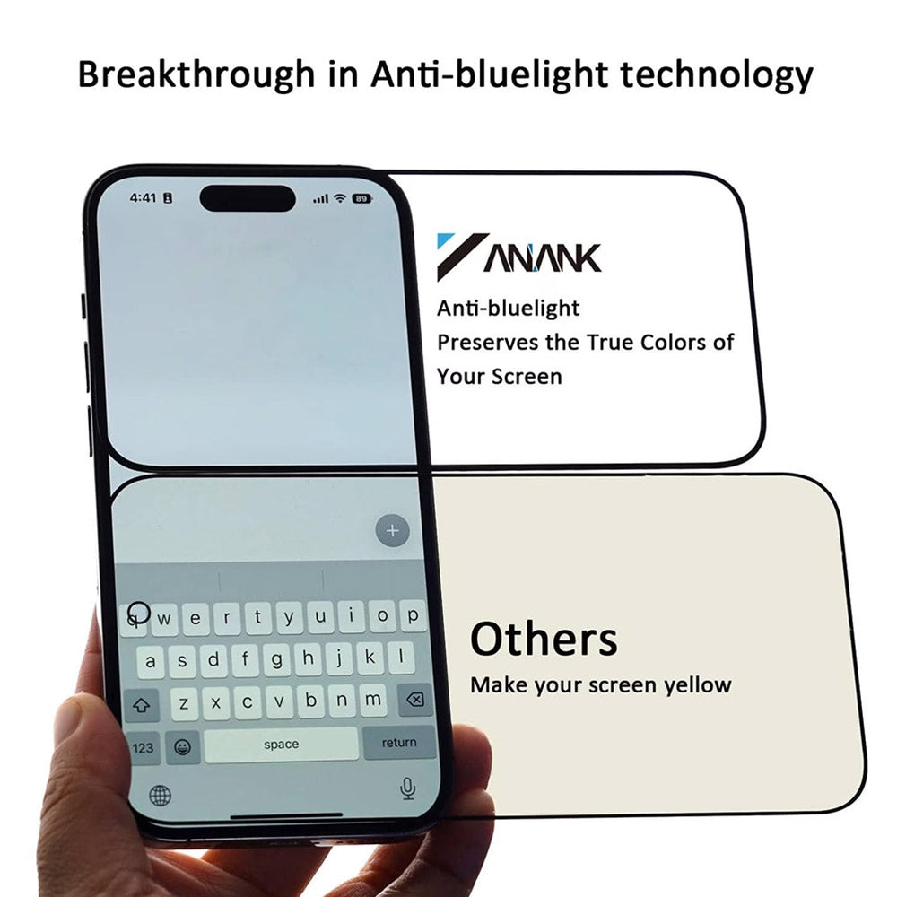 Zaštitna folija Ekran Anti Blue Light Anank 3X Reinforced za Apple iPhone 16 Pro Max, Kaljeno Staklo, Full Glue, 2.5D, Crna