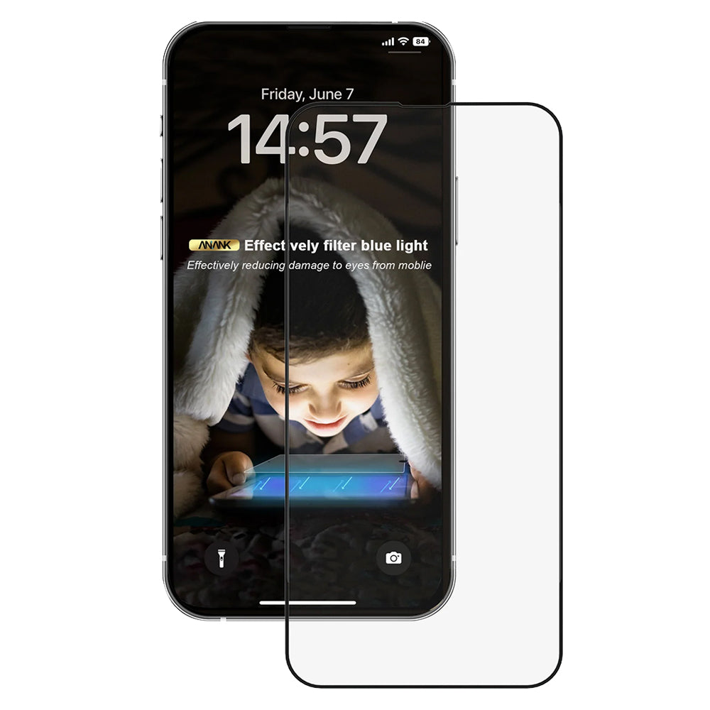 Zaštitna folija Ekran Anti Blue Light Anank 3X Reinforced za Apple iPhone 16 Pro Max, Kaljeno Staklo, Full Glue, 2.5D, Crna