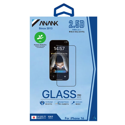 Zaštitna folija za ekran Anti Blue Light Anank 3X Reinforced za Apple iPhone 16 Pro, Kaljeno staklo, Full Glue, 2.5D, Crna