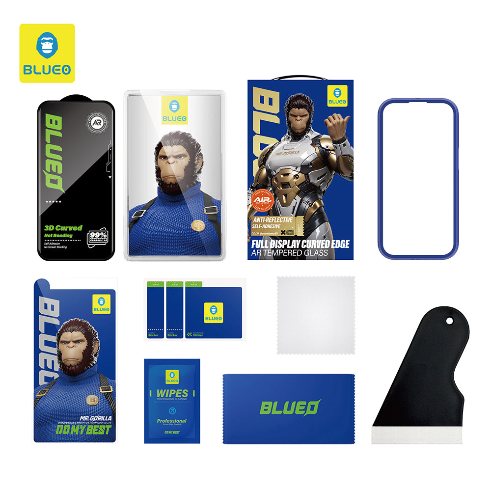 Zaštitno staklo za ekran Blueo Curved Edge AR Applicator za Apple iPhone 18 Pro / 17 Pro / 17 / 16 Pro, kaljeno staklo, potpuno lepljenje, 3D, crno