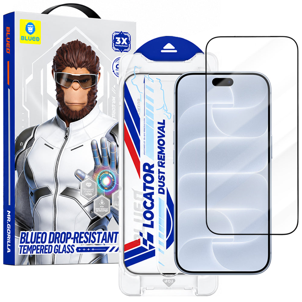 Zaštitno staklo za ekran Blueo Drop Resistant Applicator Pro za Apple iPhone 18 Pro / 17 Pro / 17 / 16 Pro, kaljeno staklo, lepljenje po celoj površini, crno