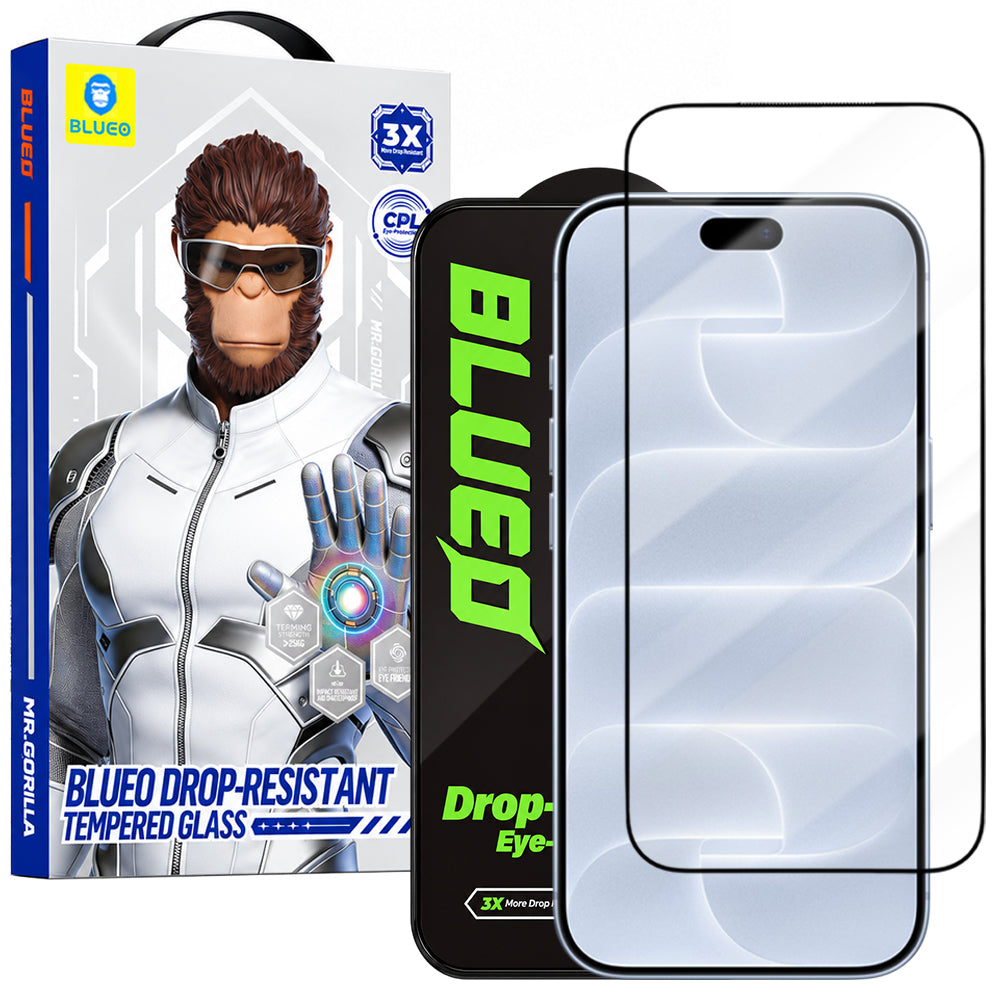 Zaštitno staklo za ekran Blueo Drop Resistant za Apple iPhone 18 Pro / 17 Pro / 17 / 16 Pro, kaljeno staklo, lepljenje po celoj površini, crno