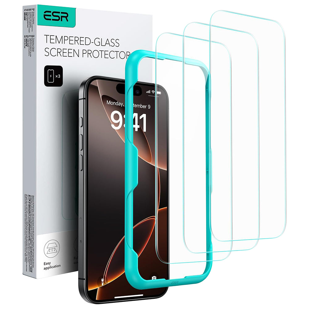 Folija za zaštitu ekrana ESR za Apple iPhone 17 / 16 Pro, Kaljeno staklo, Full Glue, Set od 3 komada