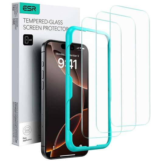 Folija za zaštitu ekrana ESR za Apple iPhone 17 / 16 Pro, Kaljeno staklo, Full Glue, Set od 3 komada